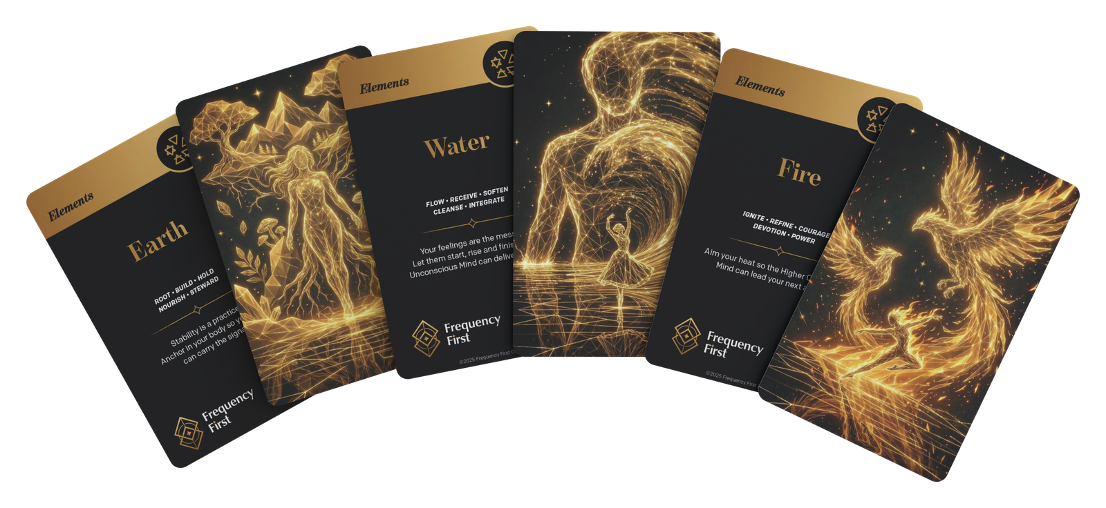 Four Frequency First Oracle cards fanned out